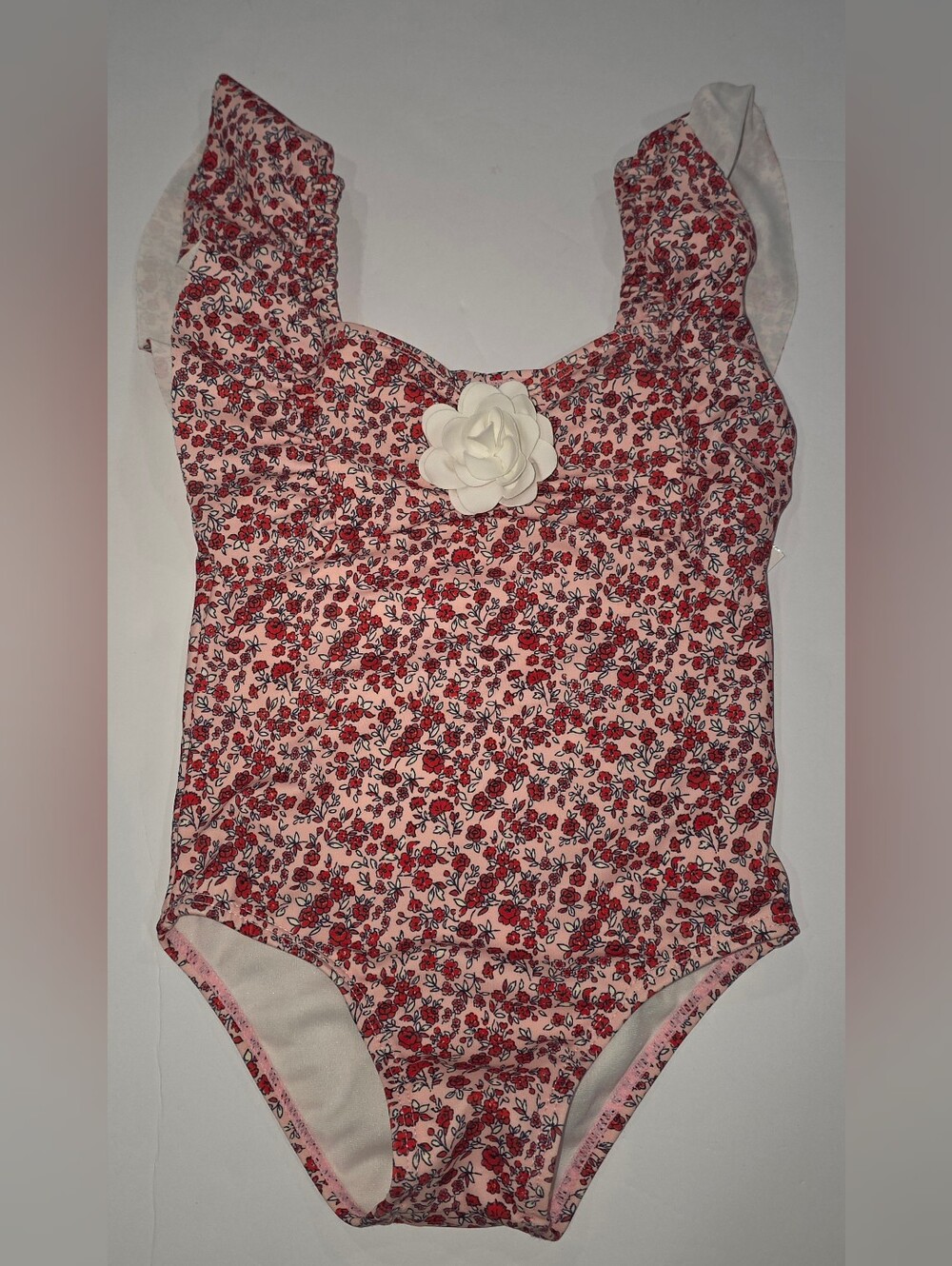 Janie and Jack Pink Floral One-Piece Swimsuit with White Flower Size 3